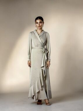 VEILED COLLECTION Shereen Wrap Front Satin Maxi Dress Cream Size L